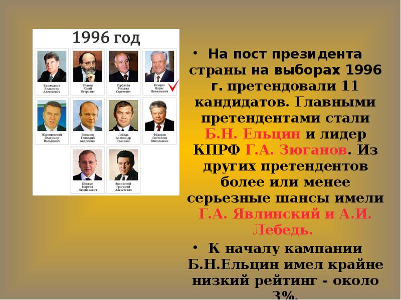 Президентские выборы ельцина. Кандидаты выборов 1996 года в России. Президентские выборы 1996 года Ельцин.