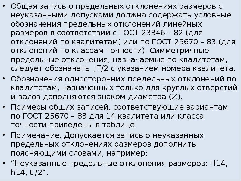 Записи общая. Допуски на неуказанные предельные отклонения. Сколько классов точности для неуказанных предельных отклонений. Общая запись. По каким квалитетам назначены неуказанные отклонения.