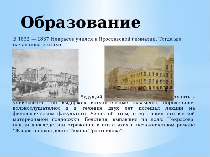 Некрасов учился в. Некрасов Ярославская гимназия.