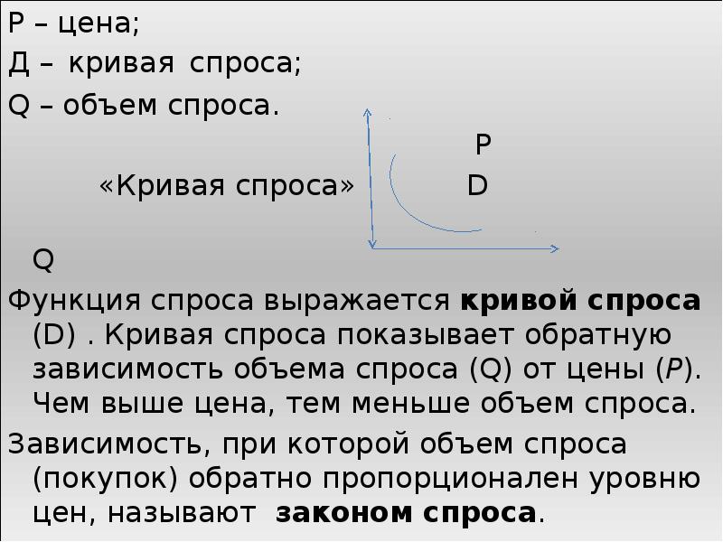 Зависимость объема спроса q на продукцию