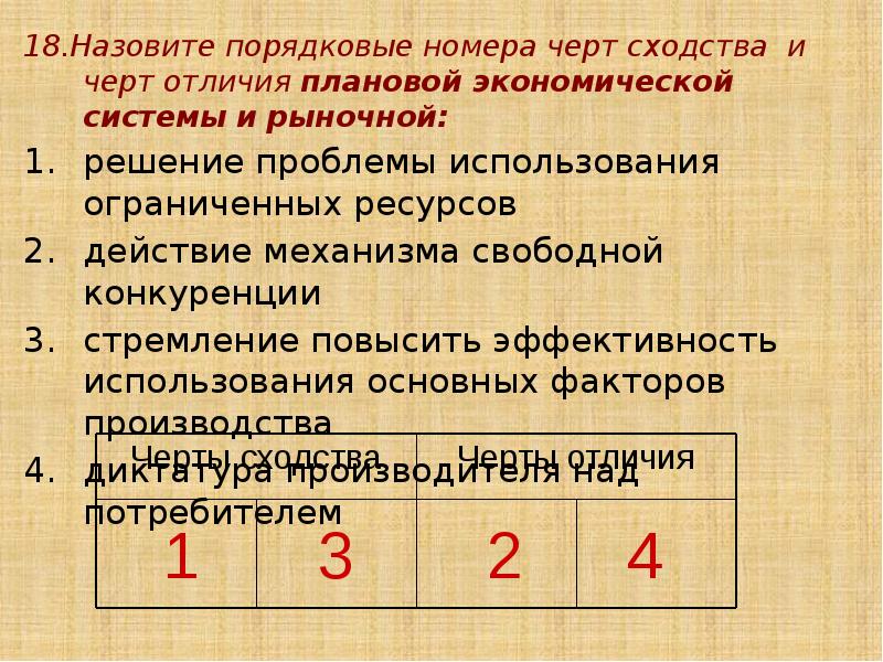 18.Назовите порядковые номера черт сходства и черт отличия плановой экономической системы
