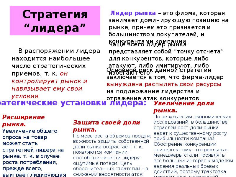 Стратегия лидера рынка. Стратегия лидера рынка