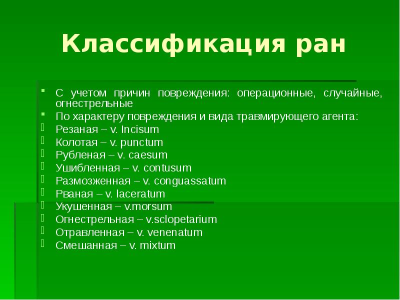 Раны классификация характеристика ран