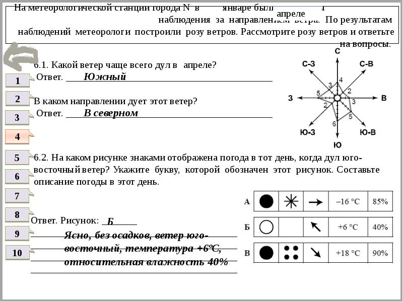 На каком рисунке знаками отображена погода в тот день когда дул северный ветер укажите букву