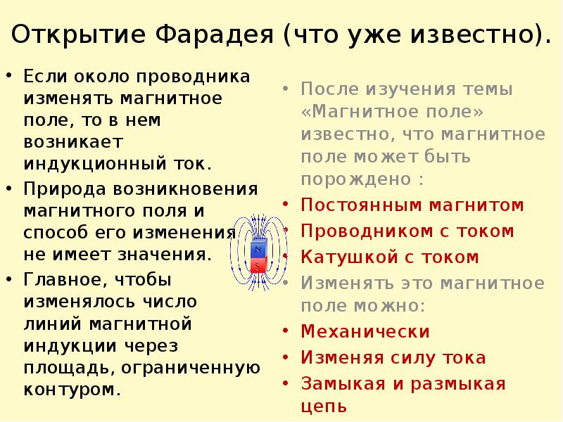 Открытие Фарадея (что уже известно). Если около проводника изменять магнитное поле,