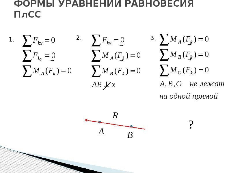 Уравнения равно. Формы уравнения равновесия. Уравнения статики для плоской системы. Три формы уравнений равновесия. Первая форма уравнений равновесия.