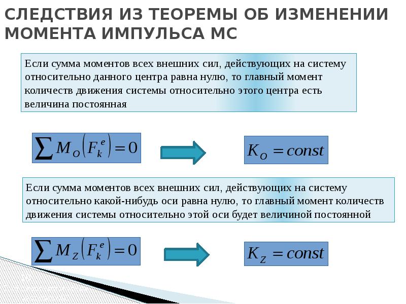 Изменение момента импульса. Момент импульса материальной точки и механической системы. Теорема об изменении момента импульса материальной точки. Момент импульса механической системы. Теорема об изменении импульса механической системы.