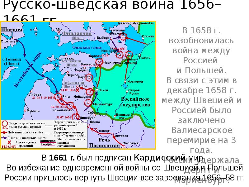 Русско шведская война 1656 1658 карта егэ