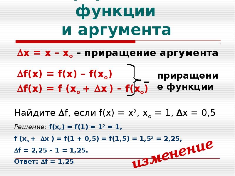 Приращение аргумента приращение функции 10 класс мордкович презентация