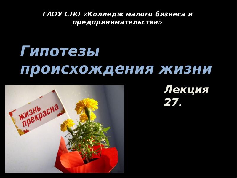 Гипотезы происхождения жизни Лекция 27.