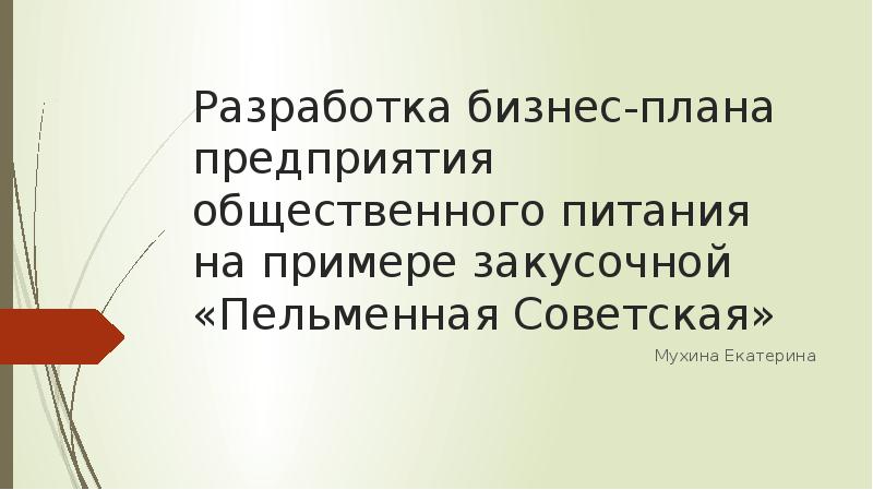 Бизнес план предприятия общественного питания готовый