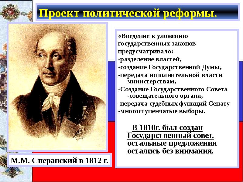 Разработка сперанским проекта введение к уложению государственных законов год