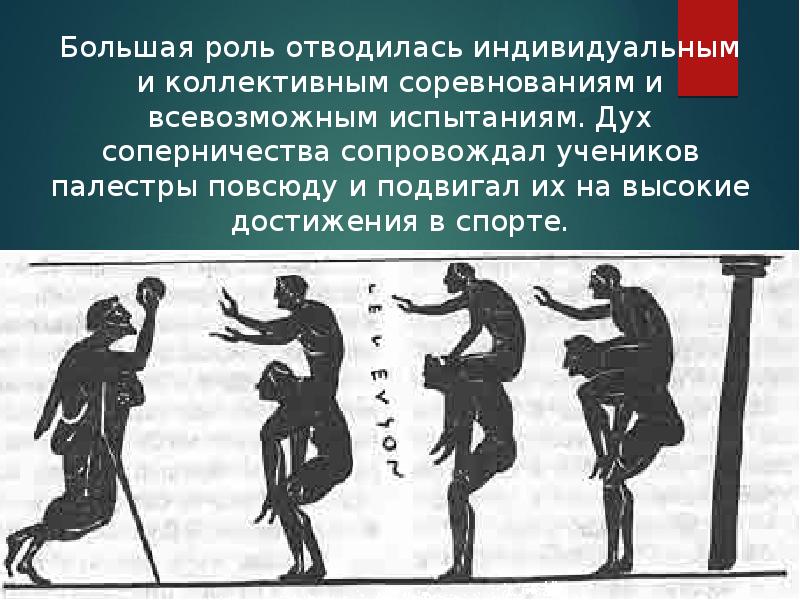 Большая роль отводилась индивидуальным и коллективным соревнованиям и всевозможным испытаниям. Дух Большая роль отводилась индивидуальным и коллективным соревнованиям и всевозможным испытаниям. Дух