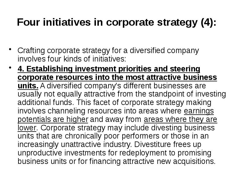 Four initiatives in corporate strategy (4): Crafting corporate strategy for a