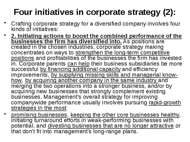 Four initiatives in corporate strategy (2): Crafting corporate strategy for a