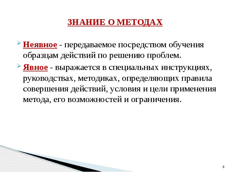 Порядок метода. Знание методики, инструкций. Методы неявного знания. Явные и неявные знания в организации. Явное и неявное знание в психологии.