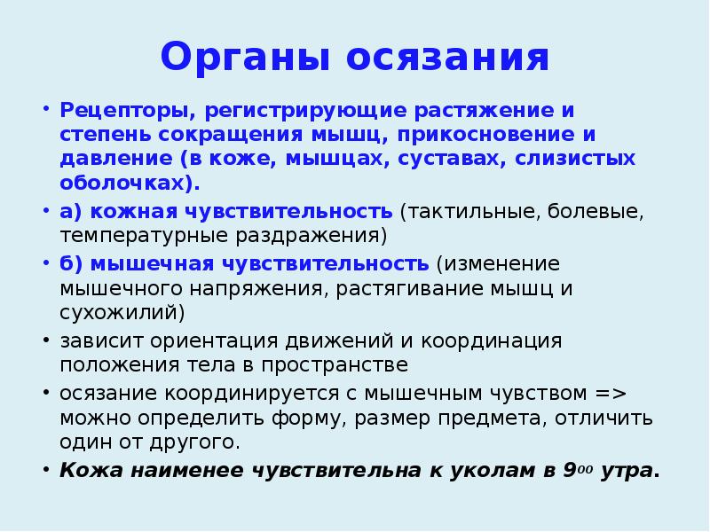 Органы осязания
Рецепторы, регистрирующие растяжение и степень сокращения мышц, прикосновение и Органы осязания
Рецепторы, регистрирующие растяжение и степень сокращения мышц, прикосновение и