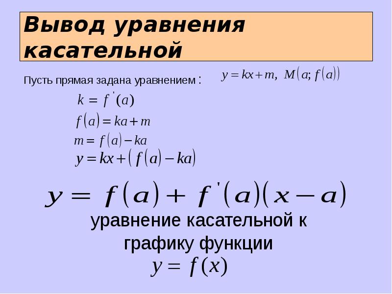 Найти уравнение касательной функции. Вывод уравнения касательной. Уравнение касательной в общем виде. Уравнение касательной к графику вывод. Формула уравнения касательной.