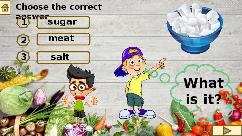 Choose the correct answer. Food presentation game.