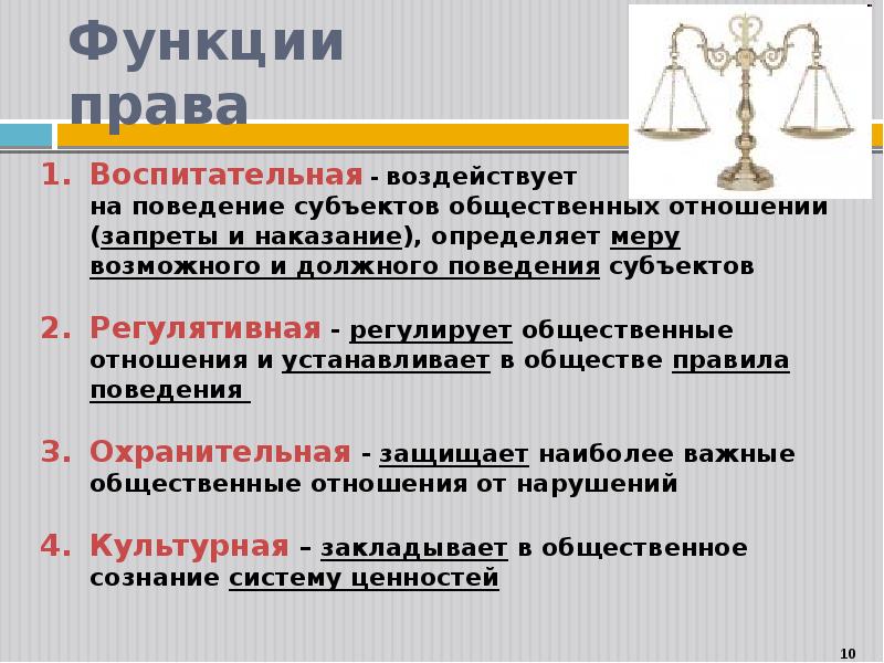 Понятие права признаки и функции права система права 10 класс презентация