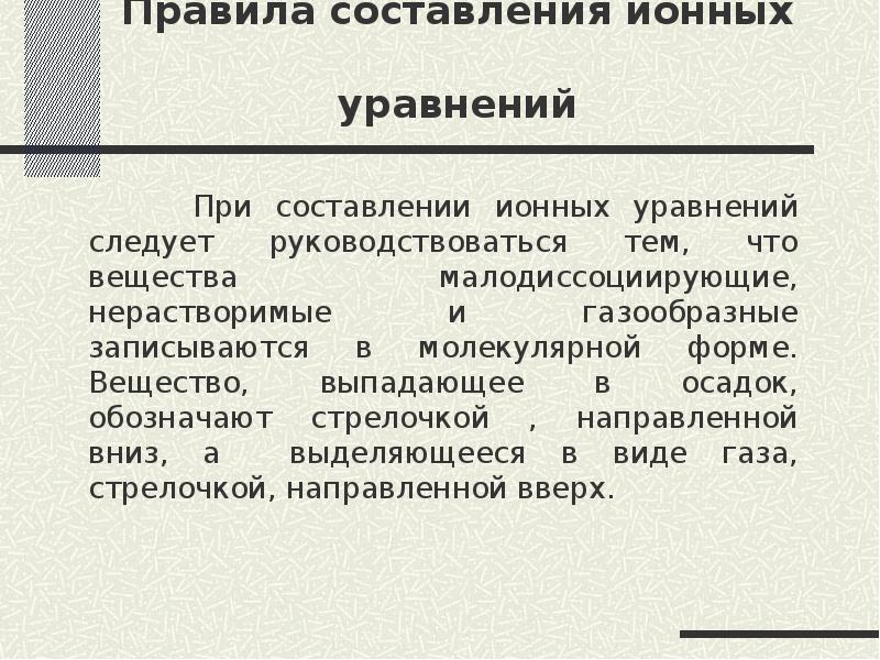 Правила составления ионных уравнений
При составлении Правила составления ионных уравнений
При составлении