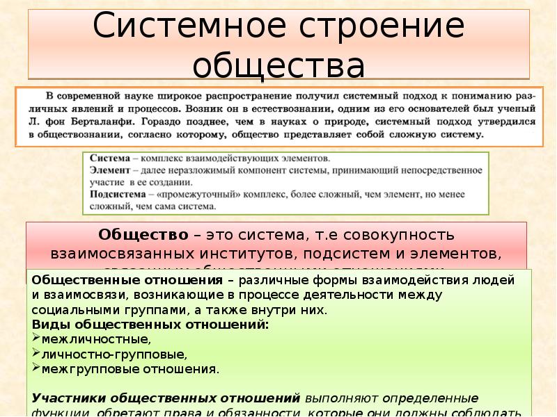 Системное строение общества элементы и подсистемы обществознание егэ план