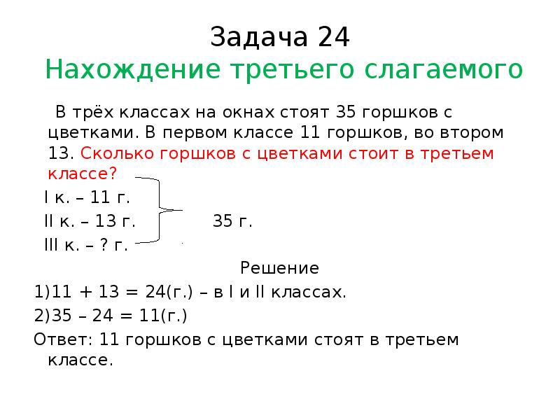 Решение задач на нахождение третьего слагаемого 2 класс презентация