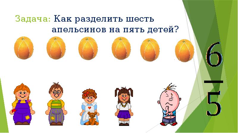 Шесть разделить на шесть. Раздели 7 апельсинов поровну. Задачи про деление апельсинов. Шесть апельсинов. Задание для математики апельсин делят.