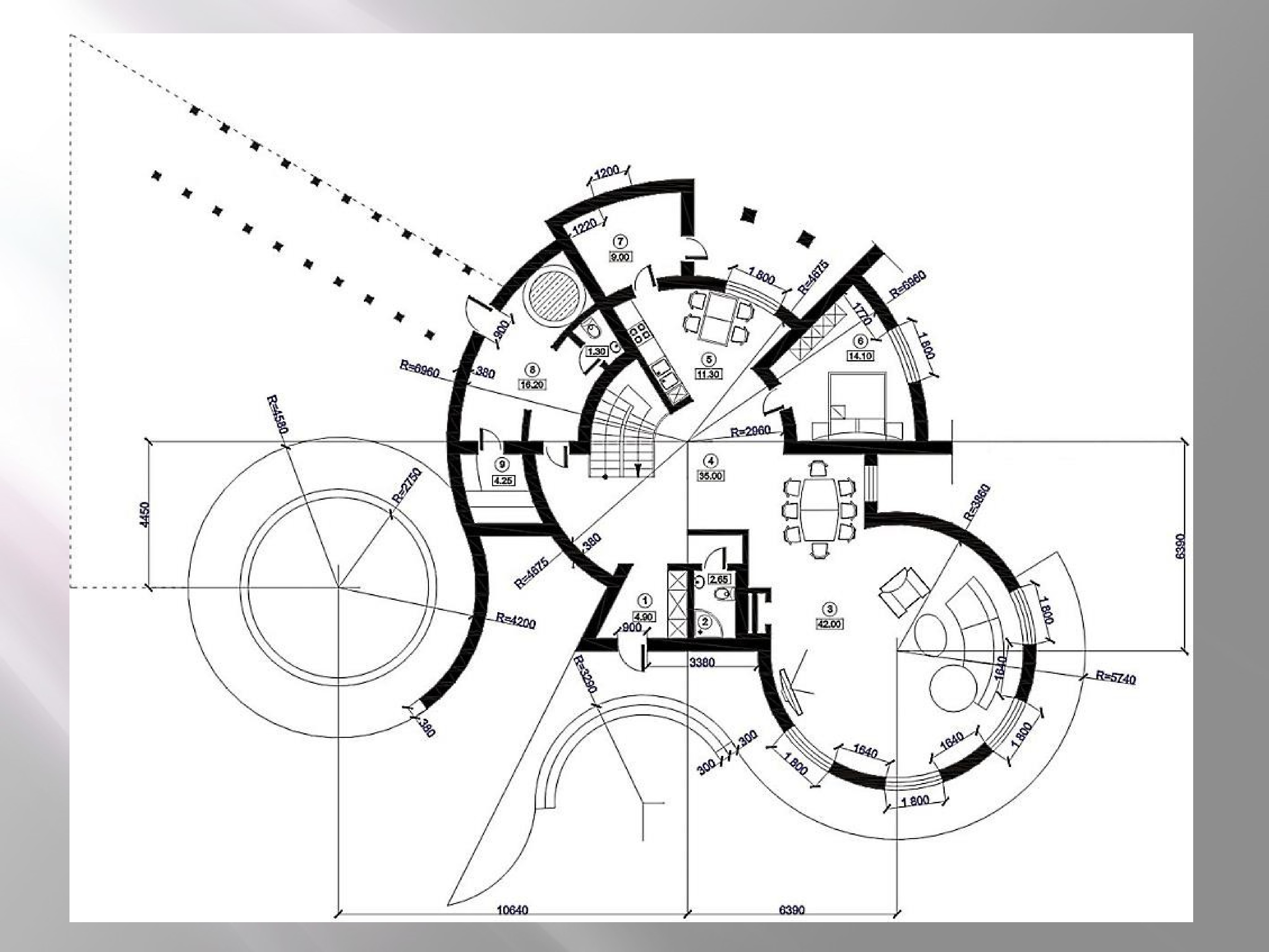 Нестандартный план. План круглого здания. Проекты круглых домов и коттеджей. Чертеж круглого здания. Архитектурный план здания.