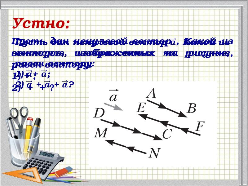 Найдите на рисунках равные векторы. Умножение вектора на число рисунок. Какие из векторов изображенных на рисунке. Рисунок вектор. Ненулевой вектор рисунок.