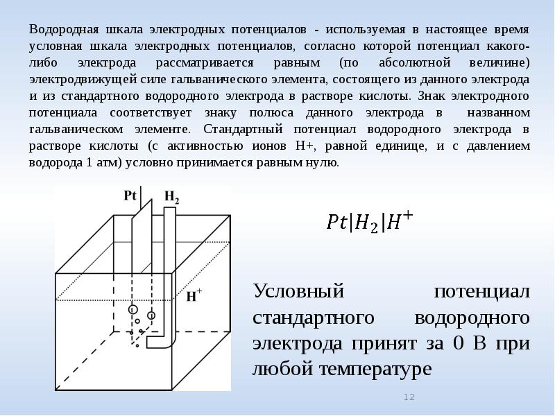 Водородный электрод стандартный электродный потенциал