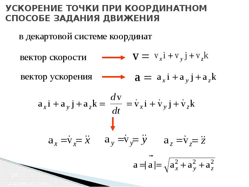 16 ускорение. Скорость и ускорение при координатном способе задания движения. Ускорение точки при координатном способе задания. Скорость и ускорение точки при координатном способе задания движения. Скорость точки при координатном способе задания движения.