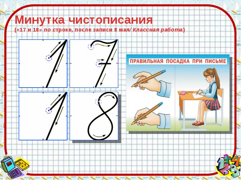 Минутка чистописания по математике 1 класс образцы