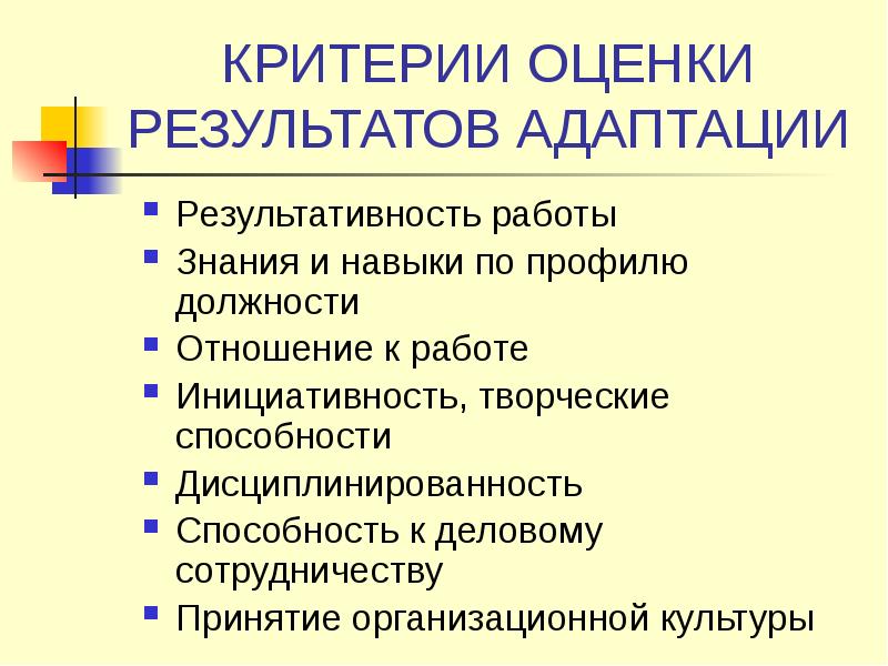 Оценка адаптации. Критерии оценки эффективности адаптации персонала. Критерии оценки результатов адаптации. Критерии эффективности процесса адаптации. Критерии успешной адаптации персонала.