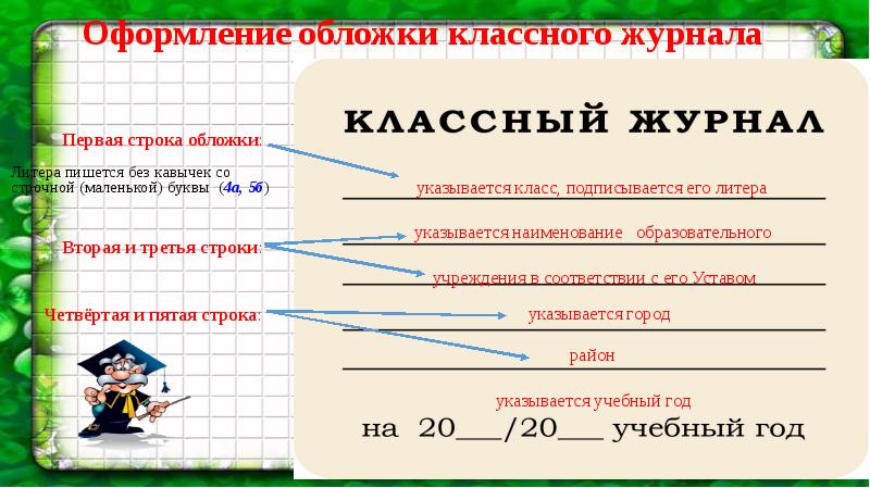 Образец заполнения классного журнала