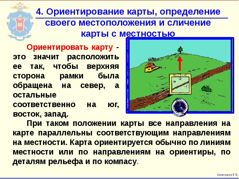 Ориентирование карт и планов производится таким способом