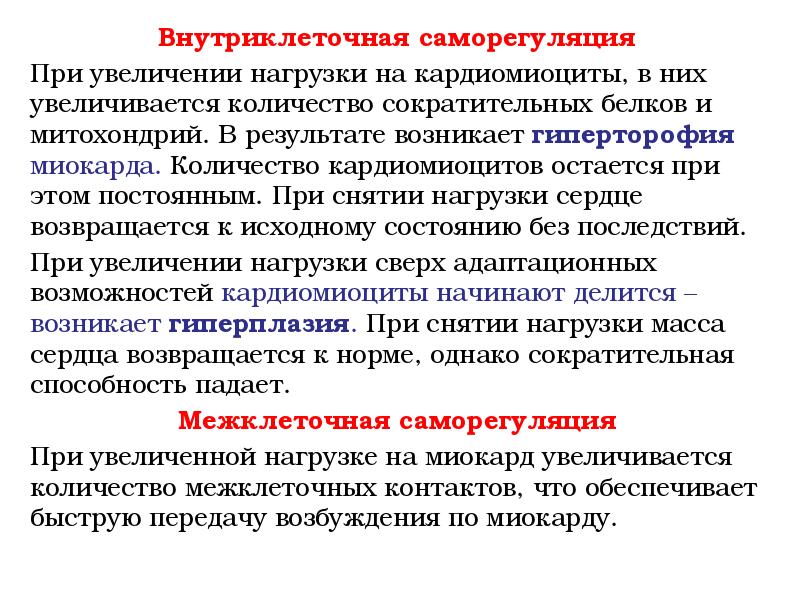 Внутриклеточная саморегуляция
Внутриклеточная саморегуляция
При увеличении нагрузки на кардиомиоциты, в них Внутриклеточная саморегуляция
Внутриклеточная саморегуляция
При увеличении нагрузки на кардиомиоциты, в них