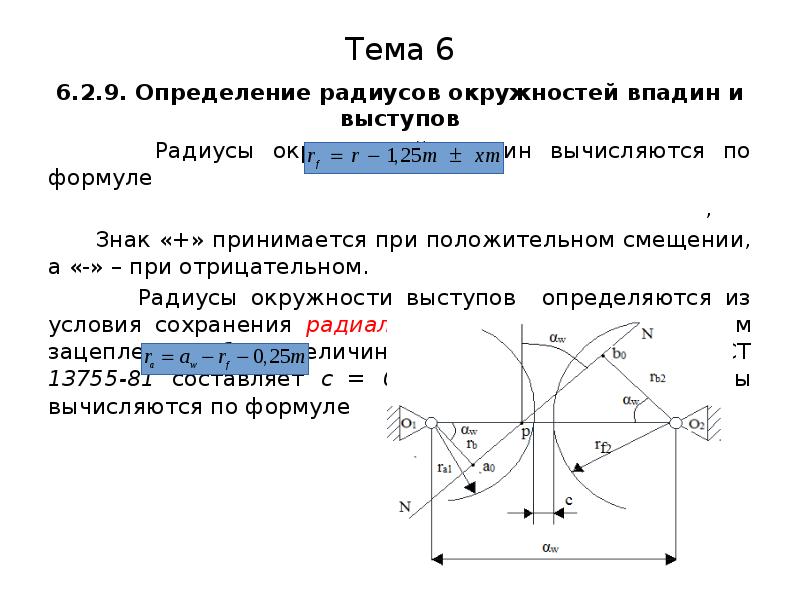 Синтез механизмов. Определение радиусов окружностей впадин и выступов. Формула определения диаметра окружности впадин. Измерение радиуса. Напишите определения определение радиуса определение формулы.