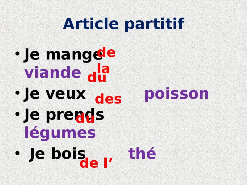 Article partitif
Je mange Article partitif
Je mange