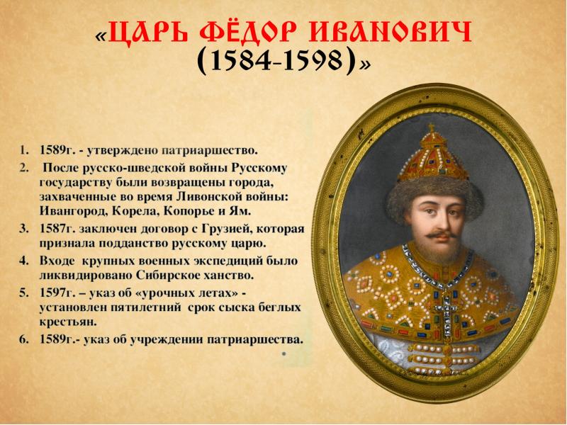 1584. Фёдор i Иванович 1584-1598. Смерть царя фёдора Иоанновича. Царь фёдор Иванович (1584 – 1598). Фёдор Иоаннович 1589.