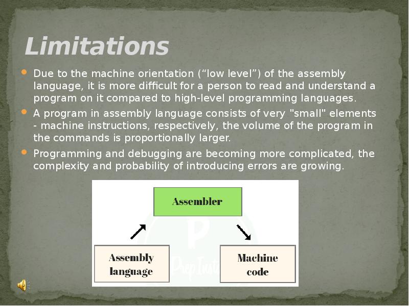 Limitations
Due to the machine orientation (“low level”) of the assembly Limitations
Due to the machine orientation (“low level”) of the assembly