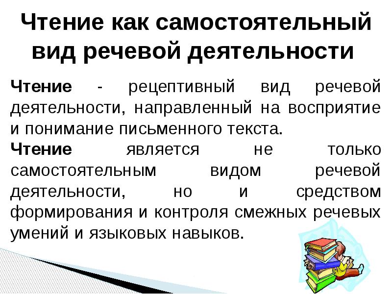 Схема процесса чтения как вида речевой деятельности