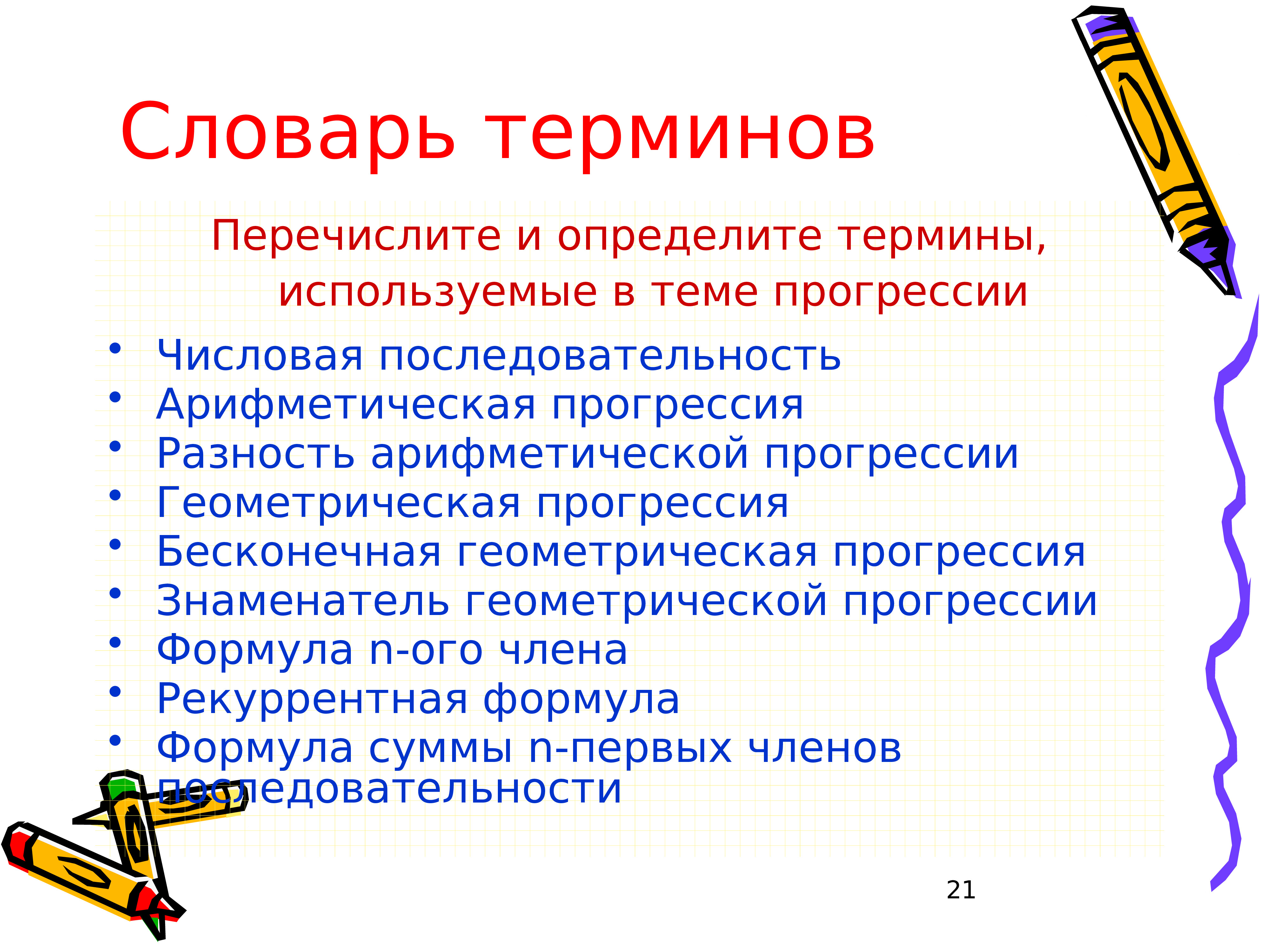 Какие из перечисленных терминов используется. Геометрическая прогрессия. Какие из перечисленных терминов используются.