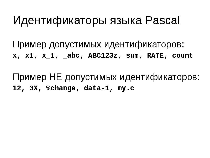 Имена идентификаторов. Идентификаторы языка Паскаль. Идентификатор в Паскале примеры. Идентификатор в программировании это. Идентификатор это в информатике.