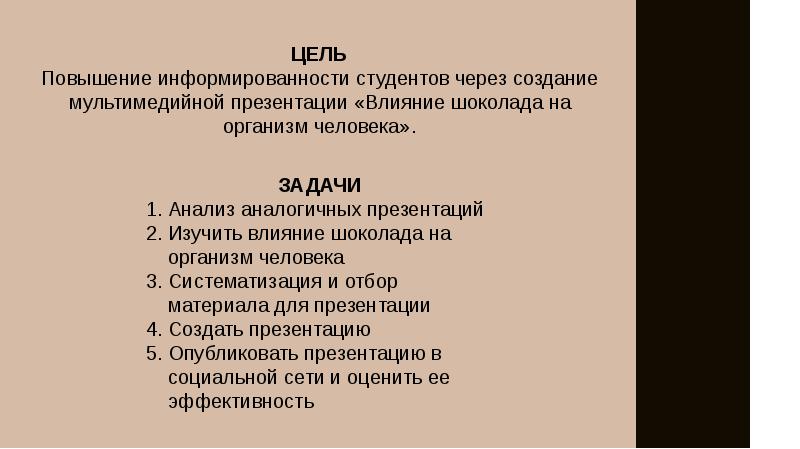 Влияние шоколада на организм человека проект 8 класс