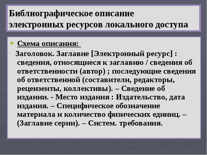 Схема библиографического описания электронного ресурса