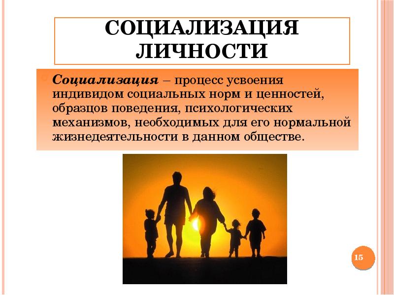 Процесс усвоения индивидом образцов поведения общественных норм и ценностей называется