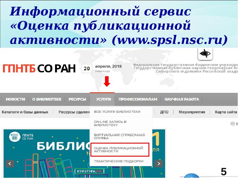 Информационный сервис «Оценка публикационной активности» (www.spsl.nsc.ru) Информационный сервис «Оценка публикационной активности» (www.spsl.nsc.ru)