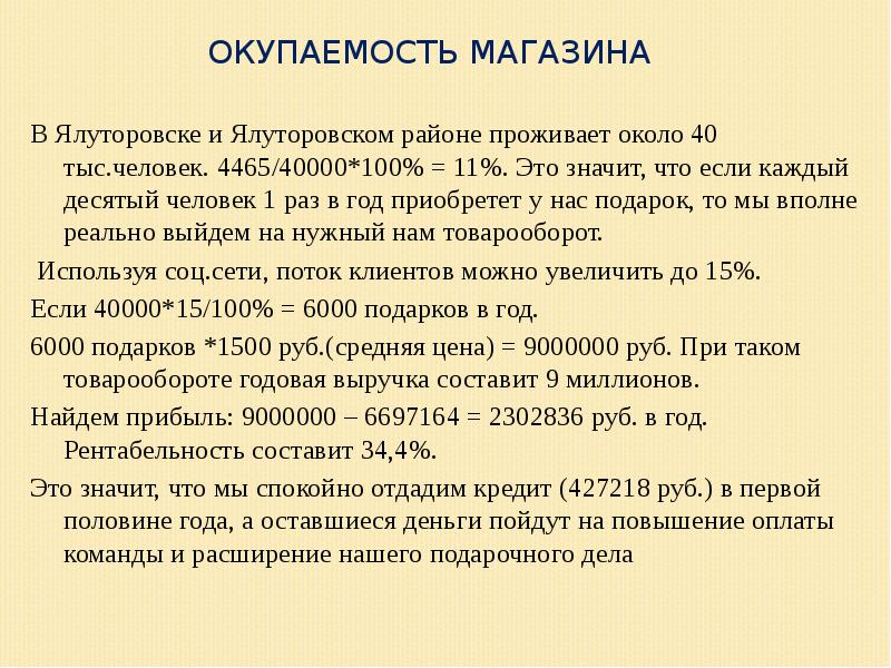 Бизнес план магазина презентация