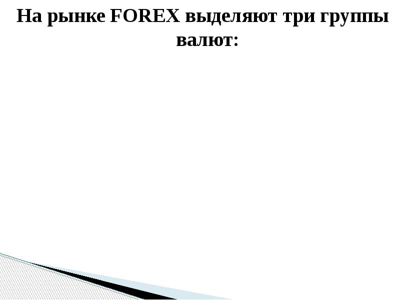 На рынке FОRЕХ выделяют три группы валют: На рынке FОRЕХ выделяют